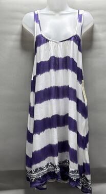 Roxy Mini Dress Women's L White Purple Aztec Boho Beach Flowy Tank NWT